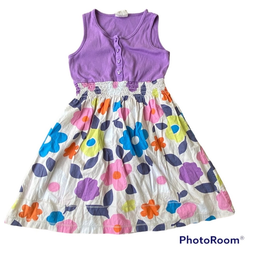 Mini Boden Dress Sleeveless Purple Tank Top With Floral Skirt Girls Size 7 8